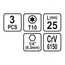 65492 STHOR Set 3 biti profil Torx T10, prindere h..